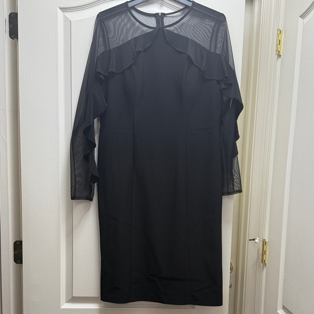 NWT Elegant Black Ruffle Sleeve Dress